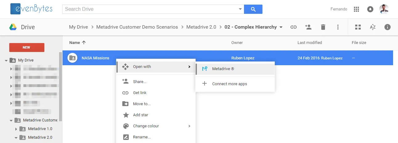 Captura de Metadrive: Abrir Metadrive desde la interfaz de Google Drive