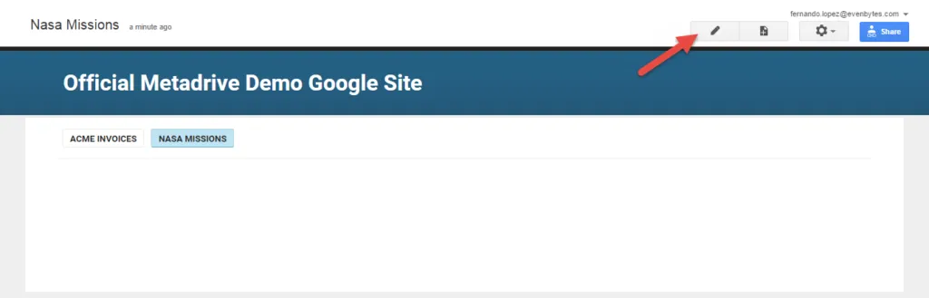 Captura de Metadrive: Integrar Metadrive en páginas de Google Sites
