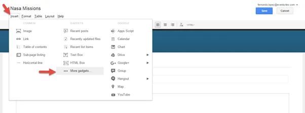 Captura de Metadrive: Integrar Metadrive en páginas de Google Sites