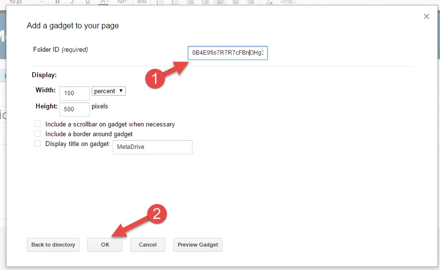 Captura de Metadrive: Integrar Metadrive en páginas de Google Sites