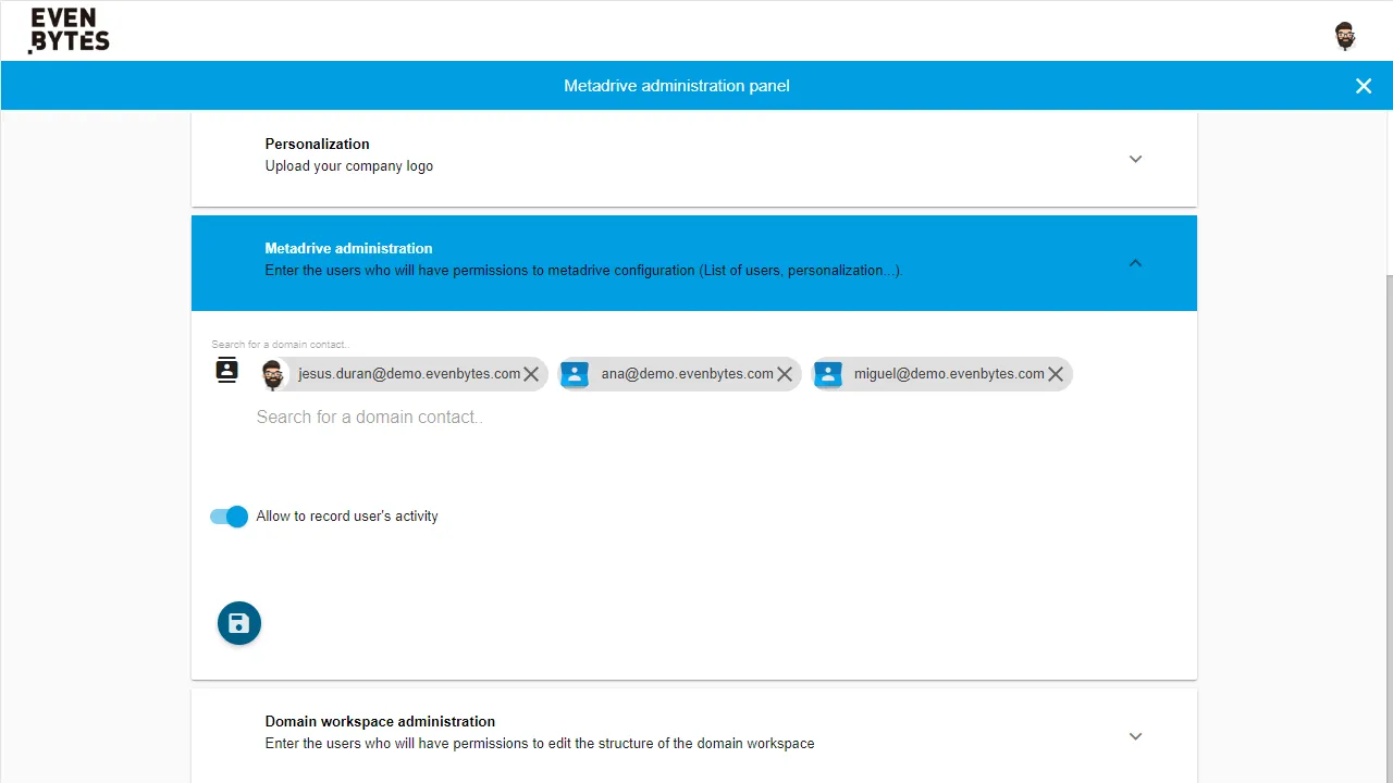 Captura de Metadrive: Ajustes de administrador de Metadrive