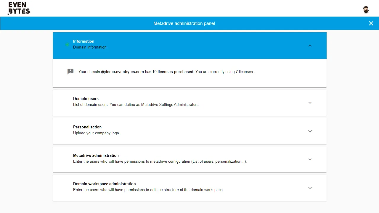 Captura de Metadrive: Ajustes de administrador de Metadrive