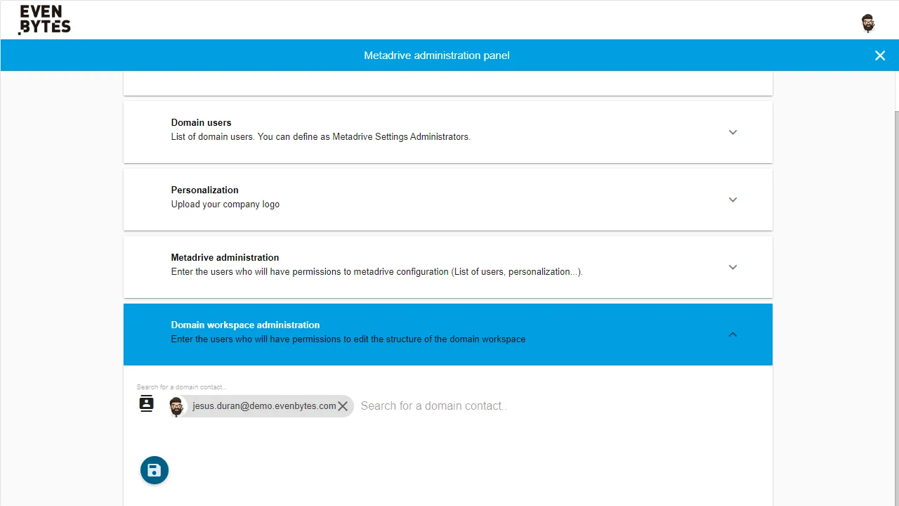 Captura de Metadrive: Ajustes de administrador de Metadrive