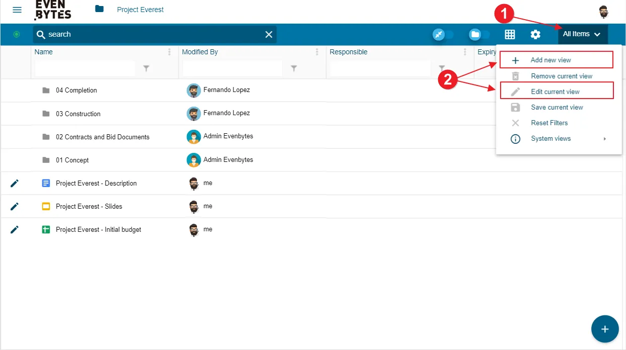 Captura de Metadrive: Filtros dinámicos en vistas personalizadas