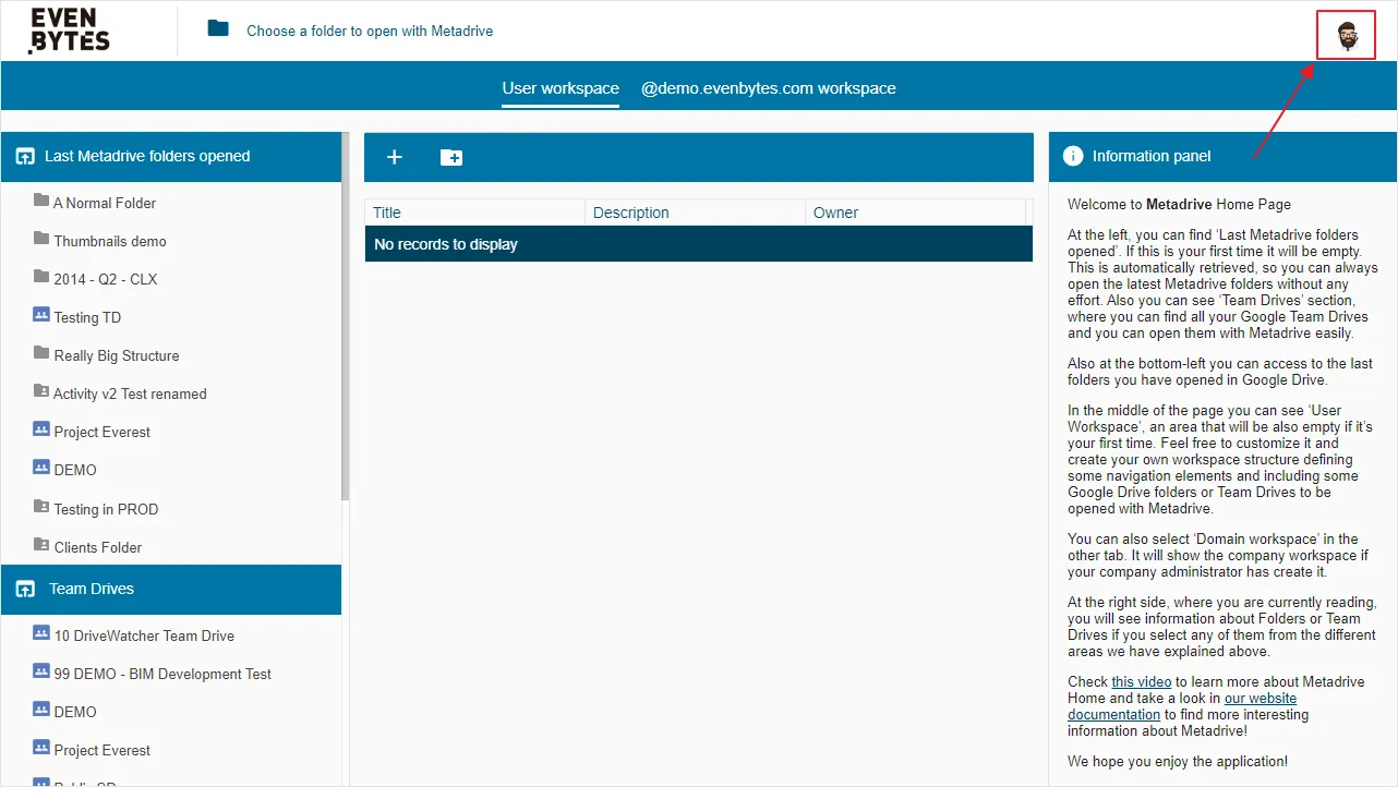 Captura de Metadrive: Ajustes de administrador de Metadrive
