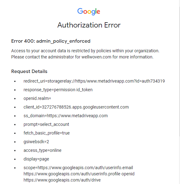 Google Workspace Error: 400: admin_policy-enforced – Vanta